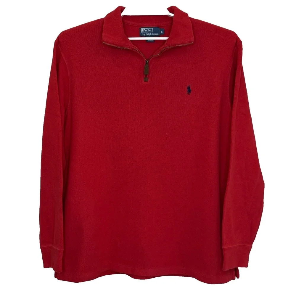 Polo Ralph Lauren 1/4 Zip Sweater Mens Large Red Pony Logo Pullover‎ Preppy